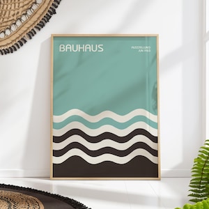 Bauhaus waves Print Minimalist Coastal Wall Art Mid Century Modern Tropical Poster