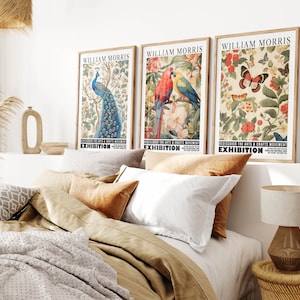 William Morris Animal Prints Set of 3  Exhibition Posters Flower Wall Art Butterfly Perrot Peacock PRINTED on Luxury Paper