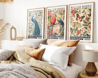 William Morris Animal Prints Set of 3  Exhibition Posters Flower Wall Art Butterfly Perrot Peacock PRINTED on Luxury Paper