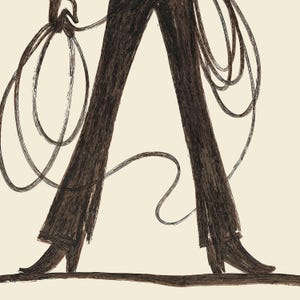 Pu&ograve; includere: Illustrazione delle gambe di una persona e di una corda in una tavolozza di colori marrone. Le gambe sono larghe e la corda &egrave; ad anello e appesa. Lo sfondo &egrave; color crema.
