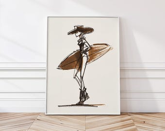 Coastal Cowgirl Art Print: Western Surf Line Art, Boho Home Decor