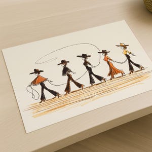 Line Dancing Cowgirls Art Print – Western Wall Art, Boho Cowgirl Decor image 4