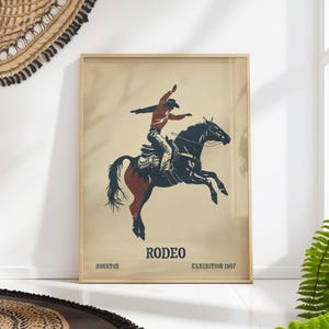 Rodeo Cowboy Art Print - Bucking Bronco Western Vintage Poster - Horse Rider Wall Art Gift