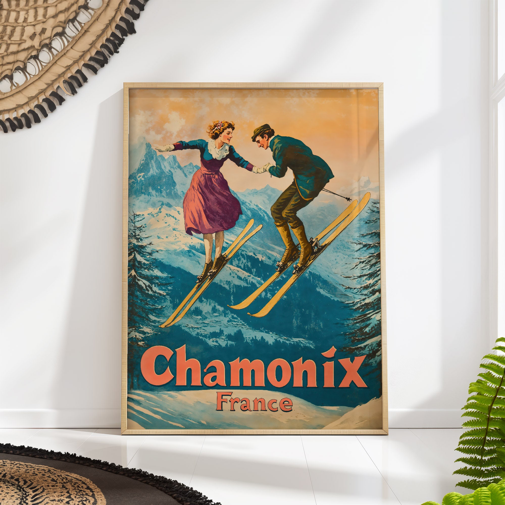 Chamonix Vintage Ski Poster: Retro French Alps Travel Art - Etsy