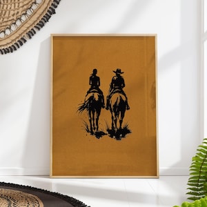 Cowboy And Cowgirl Wall Art Print, Horseback Riding Western Poster, Rustic Country Couple Decor