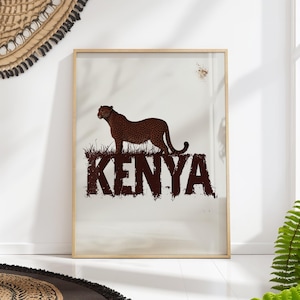 Kenya Cheetah Art Print - Rustic Africa Travel Poster - Safari Wildlife Wall Decor