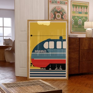 Bauhaus Train Print Mid Century Modern Poster Gift for Children Room