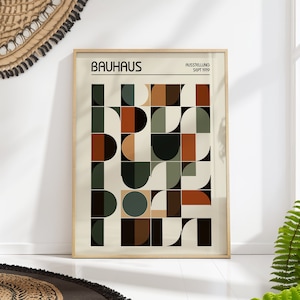 Bauhaus poster PRINTED on luxury paper |  mid century modern  minimalist abstract geometric wall art prints | earthy color palette