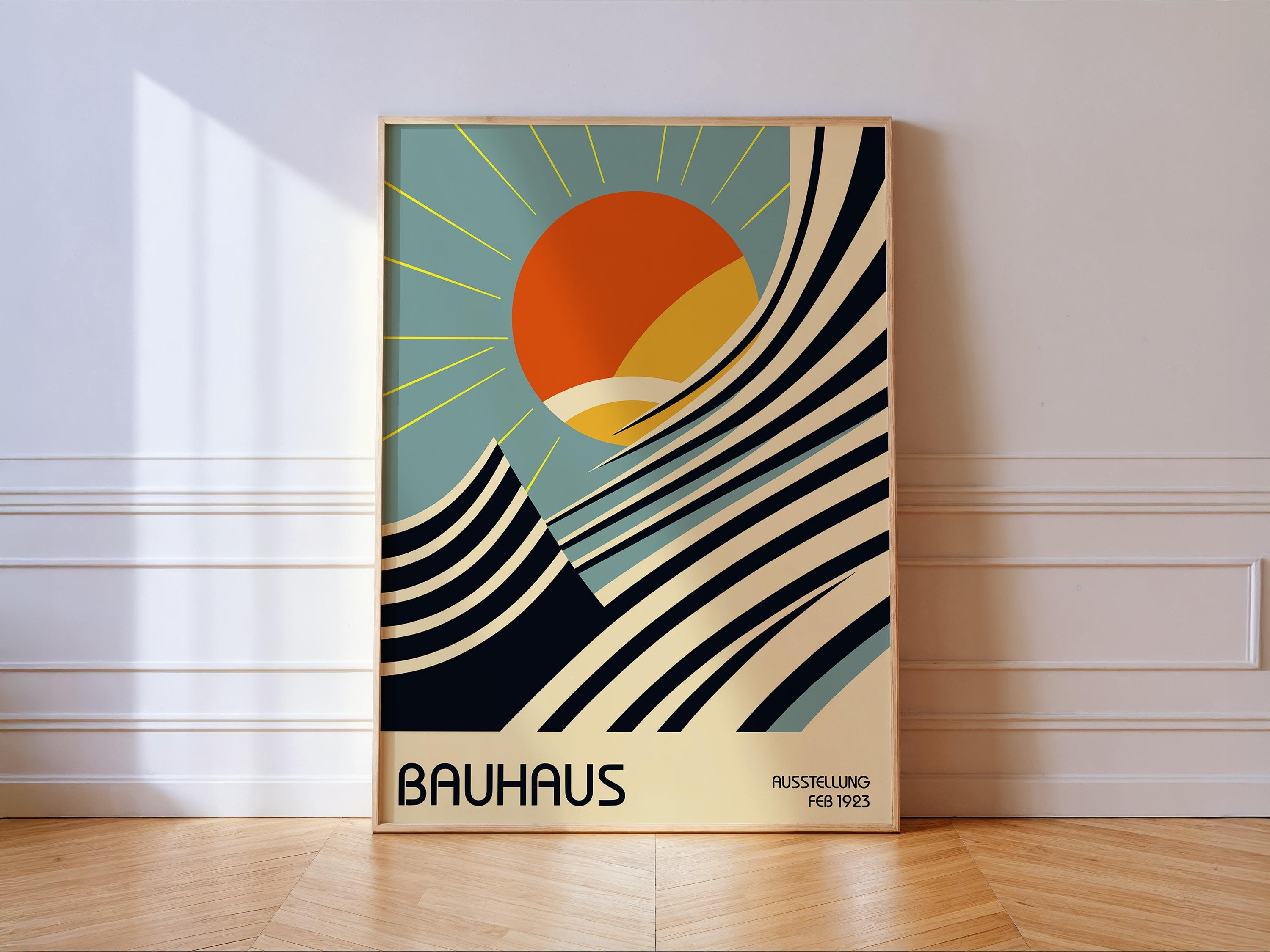 Bauhaus Waves Sun Poster: Mid Century Modern Geometric Art Print