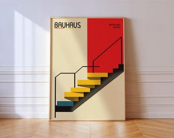 Bauhaus Stair Print Modernist Architecture Art Bold Graphic Poster Gift for Architects