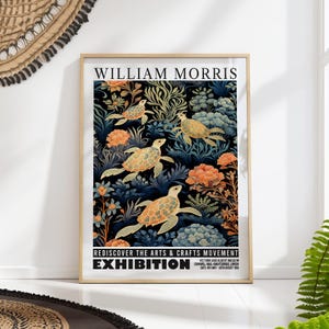 Turtle Nautical Print William Morris Exhibition Poster Animal Wall Art Flower Decor PRINTED on Luxury Paper
