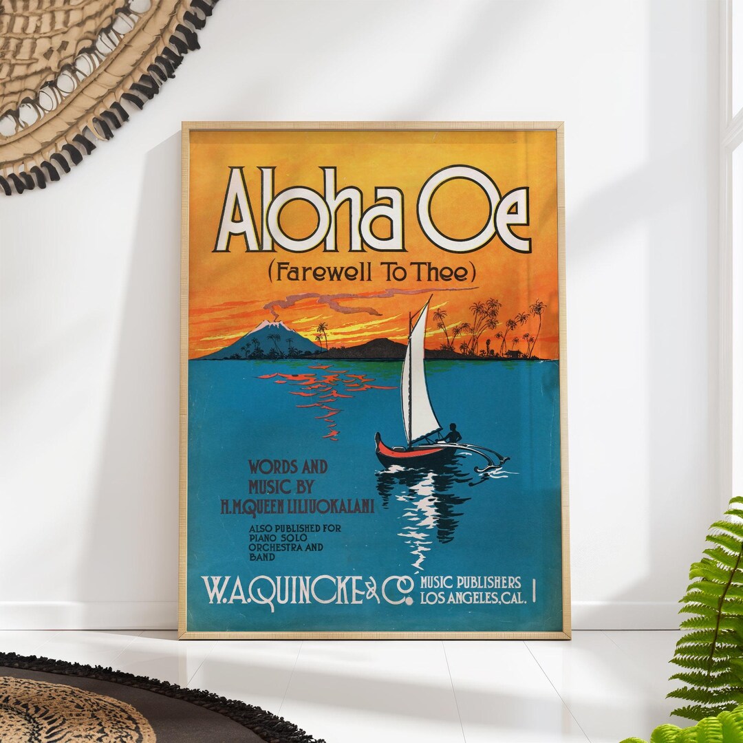 Vintage Hawaiian Aloha Oe Print: Retro Island Sunset Wall Art - Etsy