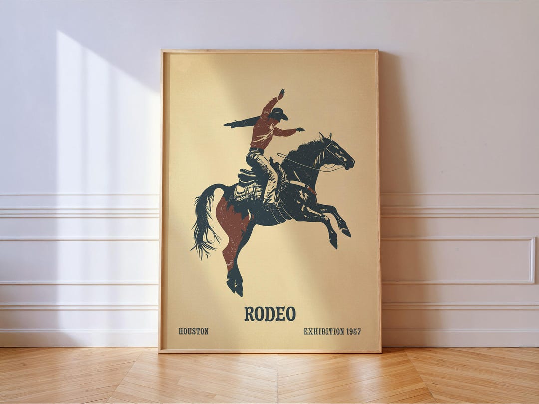Rodeo Cowboy Art Print - Bucking Bronco Western Vintage Poster - Horse ...