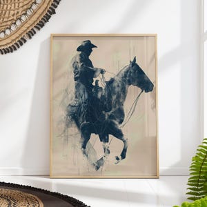 Cowboy Wall Art Western Horse Print Rustic Rider Silhouette Decor