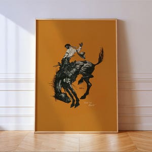 Bucking Bronco Print: Vintage Cowboy Rodeo Wall Art
