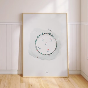 Ice Skating Winter Print - Minimalist Watercolor Art - Whimsical Christmas Wall Decor PRINTED on Luxury Paper
