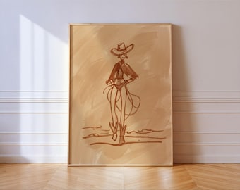 Coastal Cowgirl Art Print Lasso Sketch Western Fashion Wall Art