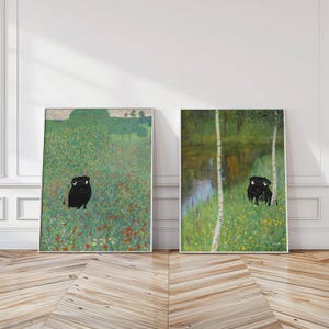 Pug Art Print Set: Klimt Meadow & Birch Forest Nursery Decor