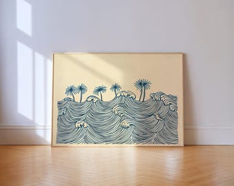 Minimalist Ocean Wave Print: Boho Coastal Art