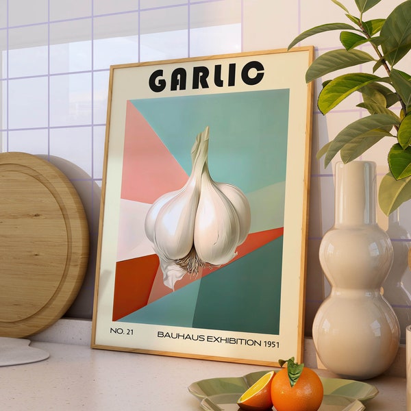 Garlic Decorative Kitchen Print Bauhaus Poster Vintage Decoration