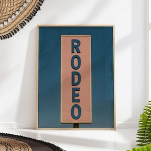 Retro Rodeo Sign Poster, Western Typography Wall Art, Pink Vintage Rodeo Print, Cowboy Aesthetic Decor