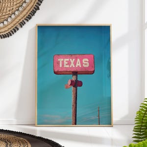 Texas Pink Sign Wall Art - Vintage Retro Roadside Photography Print