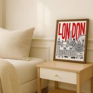 London Wall Art Red Typography Skyline Travel Poster Print image 3