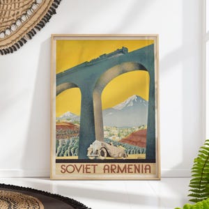 Vintage Soviet Armenia Poster, Retro Train Travel Print, Armenian Railway Wall Art, USSR Propaganda