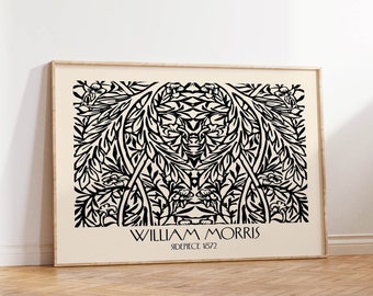 William Morris Flower Print: Black & White Botanical Landscape Art