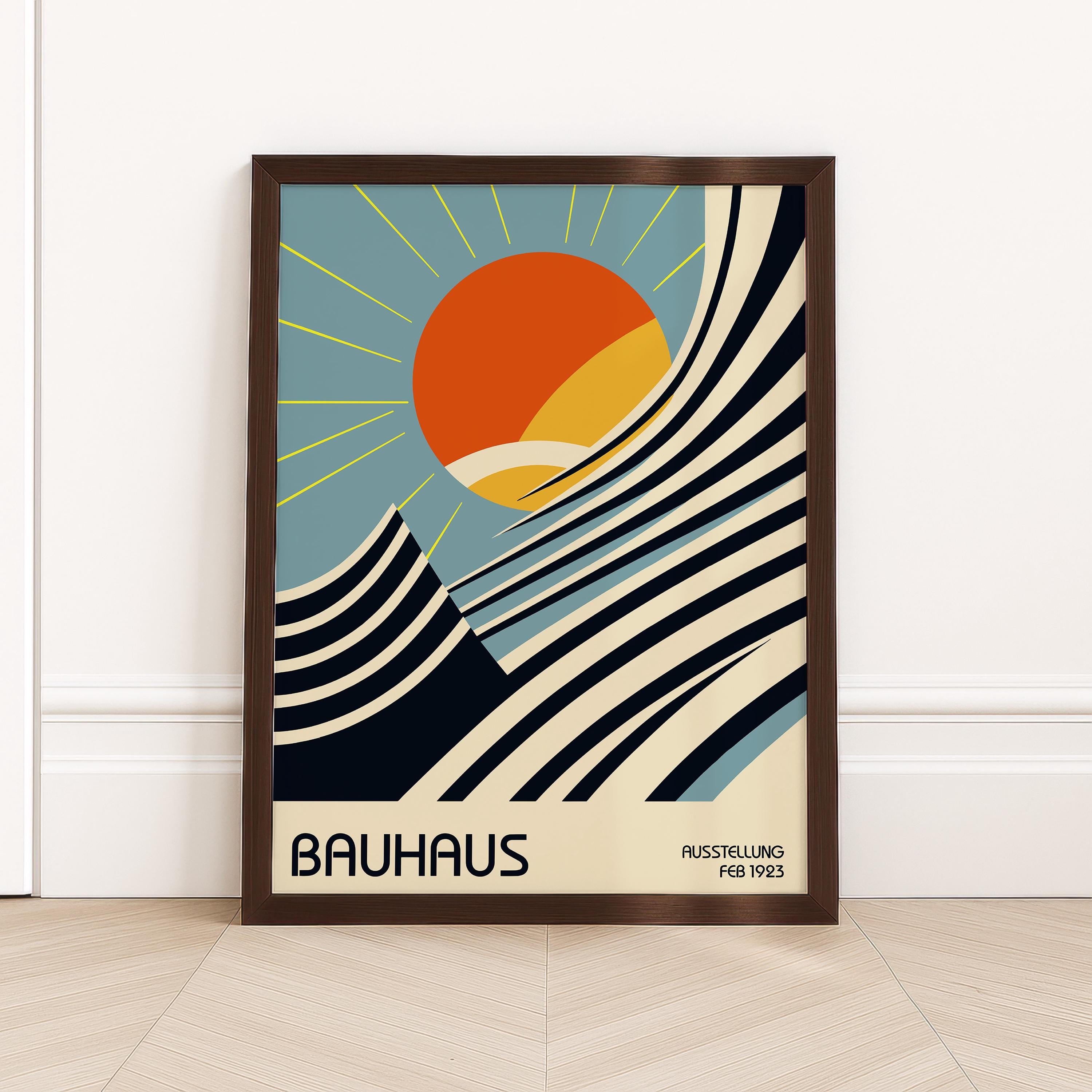 Bauhaus Waves Sun Poster: Mid Century Modern Geometric Art Print
