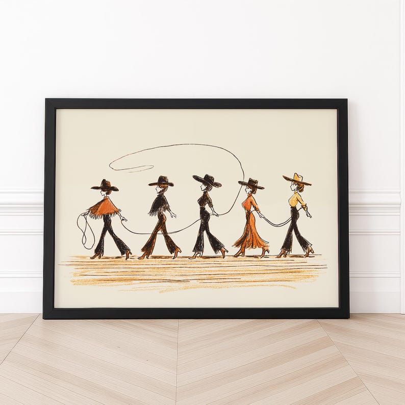 Line Dancing Cowgirls Art Print – Western Wall Art, Boho Cowgirl Decor image 9