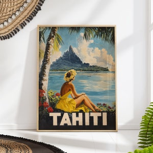 Tahiti Travel Poster, Vintage Tropical Island Wall Art, Retro South Pacific Decor, Exotic Vacation Print