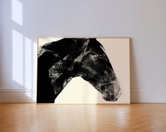 Western Ranch Horse Wall Art – Black and White Equestrian Print, Maximalist Poster
