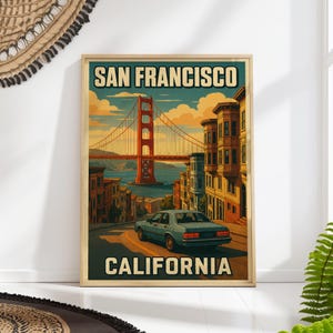 San Francisco Poster, Retro California Wall Art, Golden Gate Bridge Print, Vintage Travel Decor