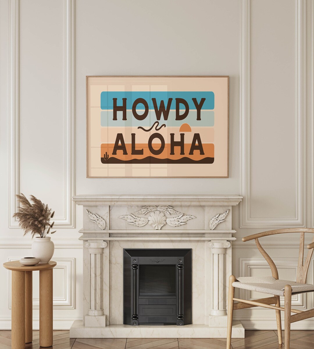 Howdy Aloha Typography Art Print Minimalist Wall Decor PRINTED & FRAMED ...