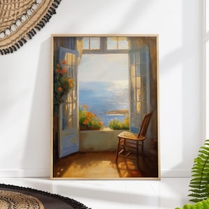 Coastal Window View Art Print - Beach House Ocean Scene Wall Decor PRINTED on Luxury Paper