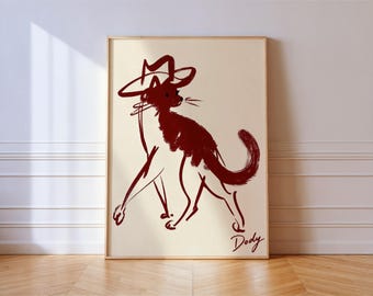 Cat Cowboy Hat Print, Western Dody Animal Wall Art