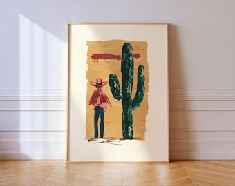Cowgirl and Cactus Western Print — Bold Desert Painting with Southwest Spirit