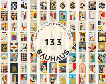 Ensemble de 133 affiches du Bauhaus, impression d'art mural imprimable premium, lot géométrique abstrait minimaliste moderne du milieu du siècle | téléchargement numérique