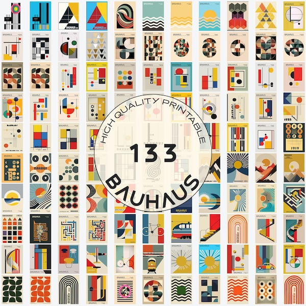 Bauhaus Poster Set mit 133 druckbaren hochwertigen Wandkunst-Drucken Mitte des Jahrhunderts modern minimalistisches abstraktes geometrisches Bündel | digitaler Download