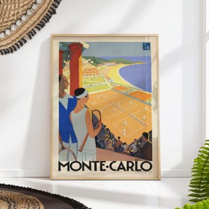 Monte Carlo Tennis Travel Poster - Vintage Art Deco Print - Beach Wall Art