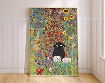 Funny Dog Print Gustav Klimt Poster Garden Wall Art