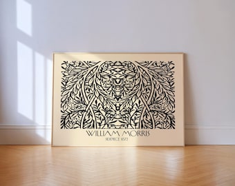 William Morris Flower Print: Black & White Botanical Landscape Art