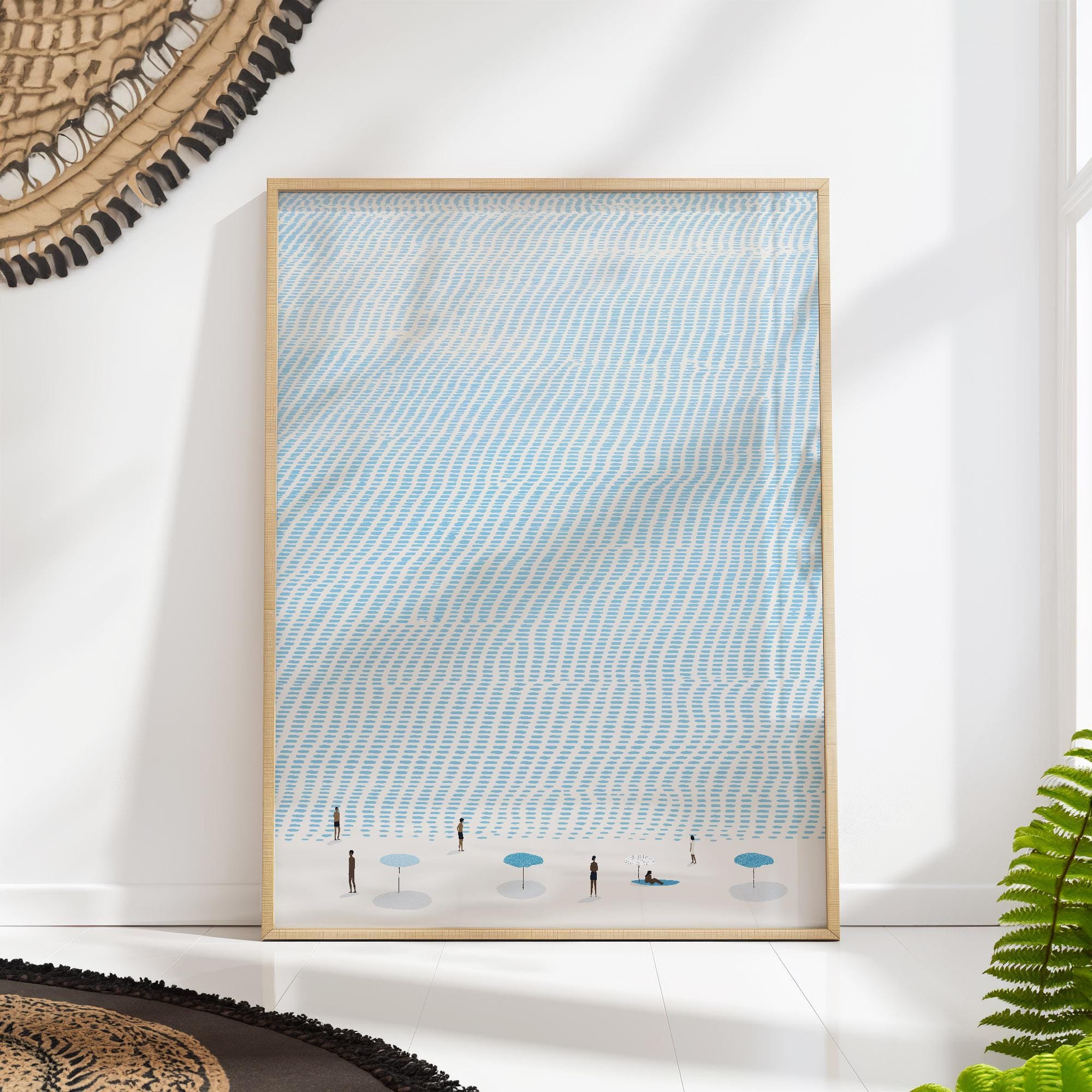 Minimalist Beach Coastal Print Pastel Blue Poster Nautical Boho Wall Art PRINTED on Premium Paper
