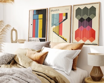 Set of 3 Architecture Bauhaus Posters Midcentury Modern Wall Art