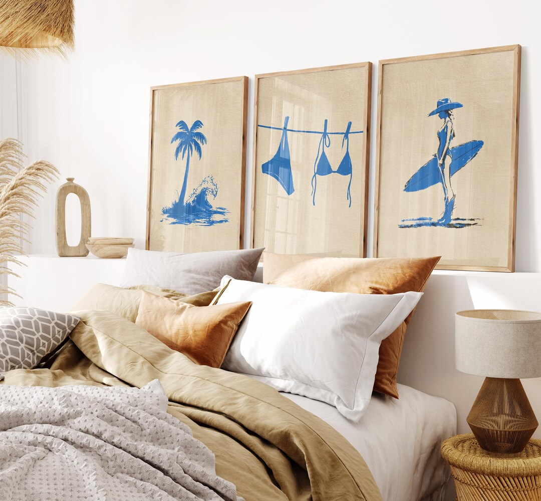 Coastal Cowgirl Wall Art Set of 3 - Indigo Blue Beach Gallery Prints - Etsy