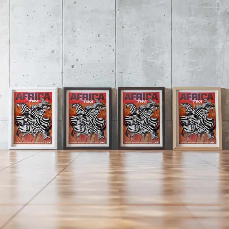 Text Frame African Vintage Africa Travel Poster Print Airline Zebra Poster, Retro Wall Art ...
