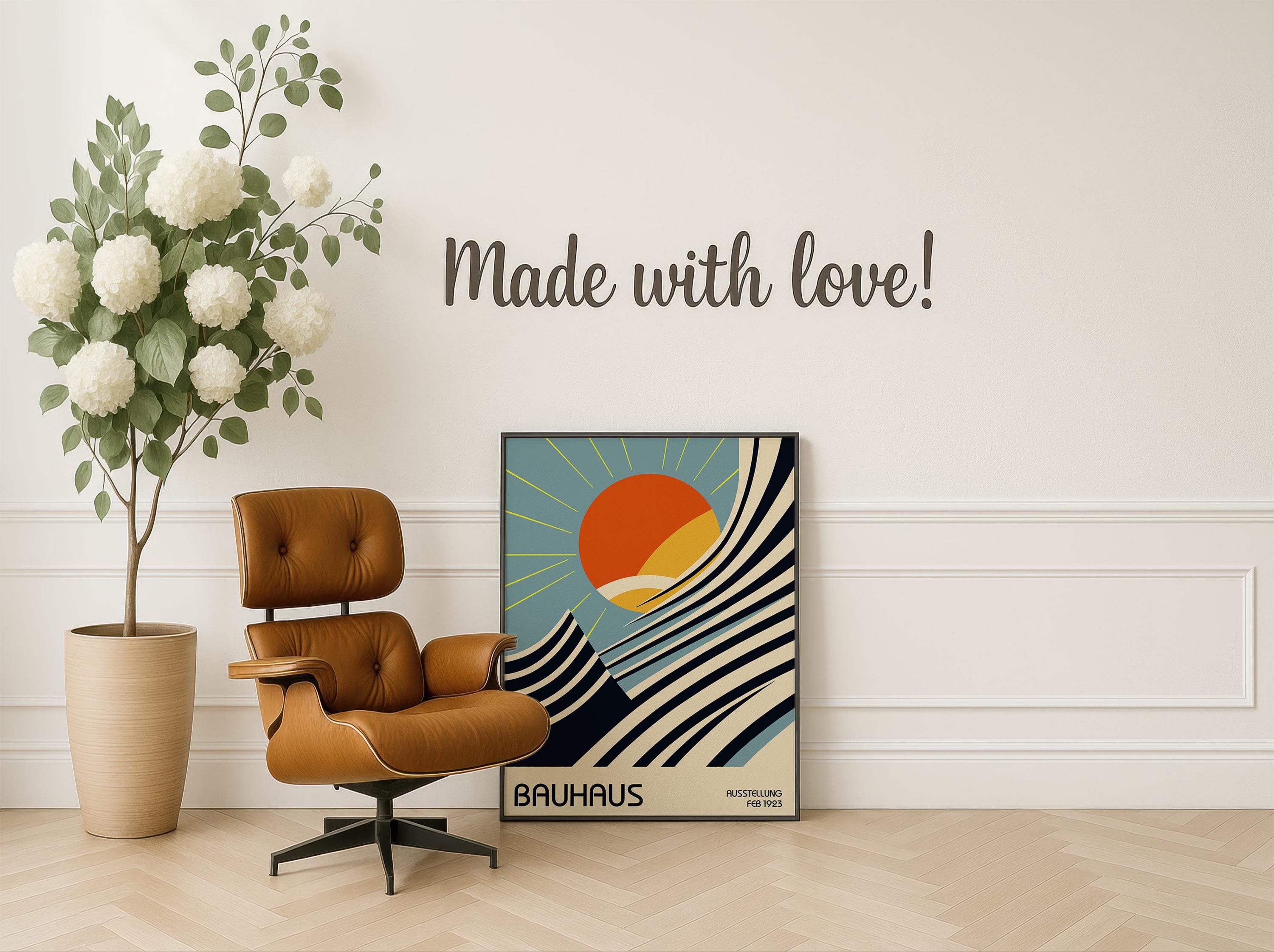 Bauhaus Waves Sun Poster: Mid Century Modern Geometric Art Print