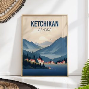 Ketchikan Alaska Travel Poster, Scenic Coastal Wall Art, Pacific Northwest Landscape Print Gift for Travelers PRINTED on Luxury Paper