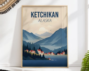 Ketchikan Alaska Travel Poster: Coastal Landscape Art Print